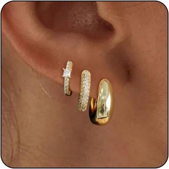 Gold Hoop Earrings Set for Women Trendy, 14K Gold Plated - Picture 1 of 8